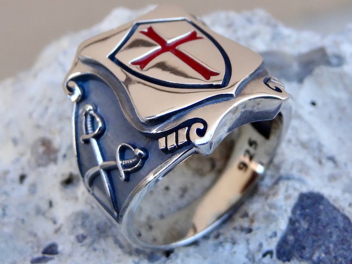 KNIGHTS TEMPLAR RING from STERLING SILVER .925 with RED ENAMEL CROSS ...