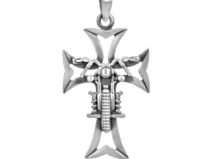 silver biker cross pendant
