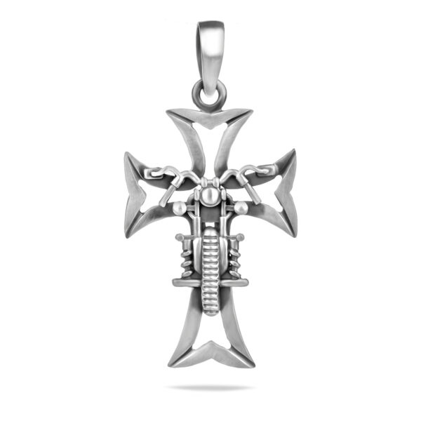 silver biker cross pendant