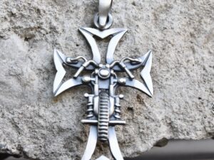 silver biker cross pendant