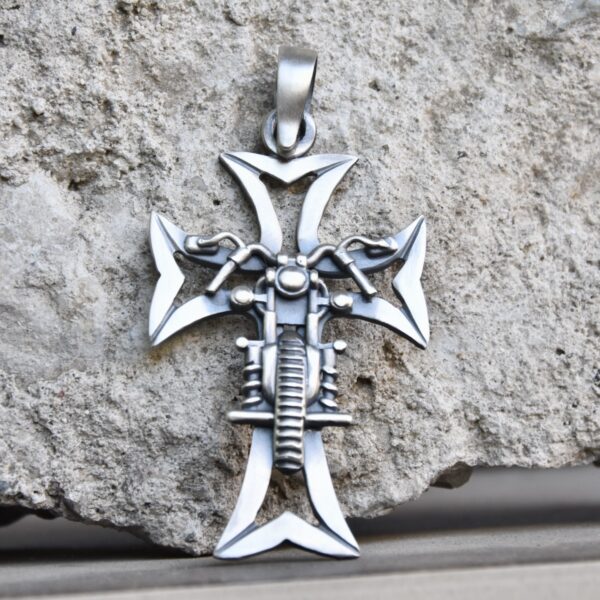 silver biker cross pendant