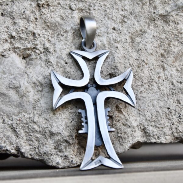 silver biker cross pendant