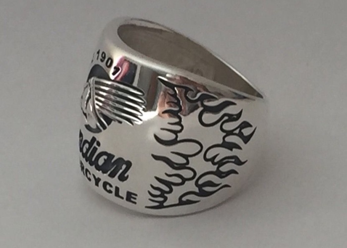 thumbnail image 2 of American Biker Indian Motorcycle Sterling Silver 925 Ring – Handmade Harley Style – Sizes 9-15 2 of 4